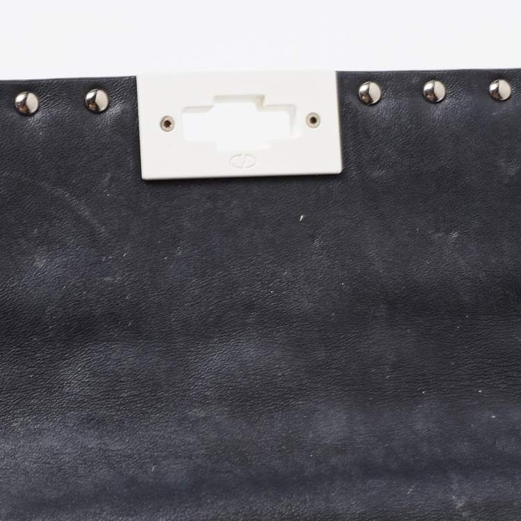 Pre Owned Valentino Black Quilted Leather Medium Rockstud Spike Top Handle Bag