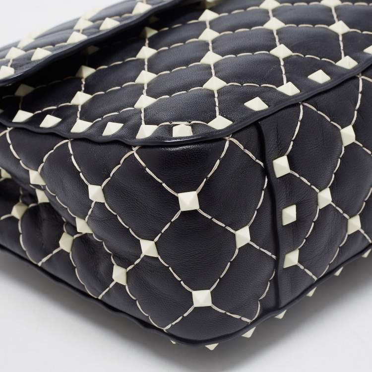 Pre Owned Valentino Black Quilted Leather Medium Rockstud Spike Top Handle Bag
