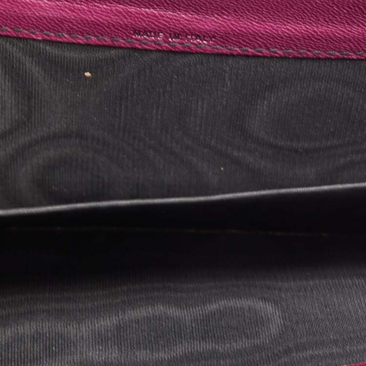 Pre Owned Valentino Fuchsia Snake Leather Crystal Catch Flap Wallet