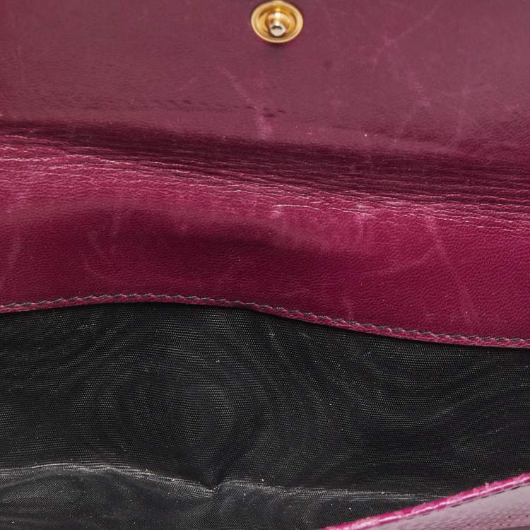 Pre Owned Valentino Fuchsia Snake Leather Crystal Catch Flap Wallet