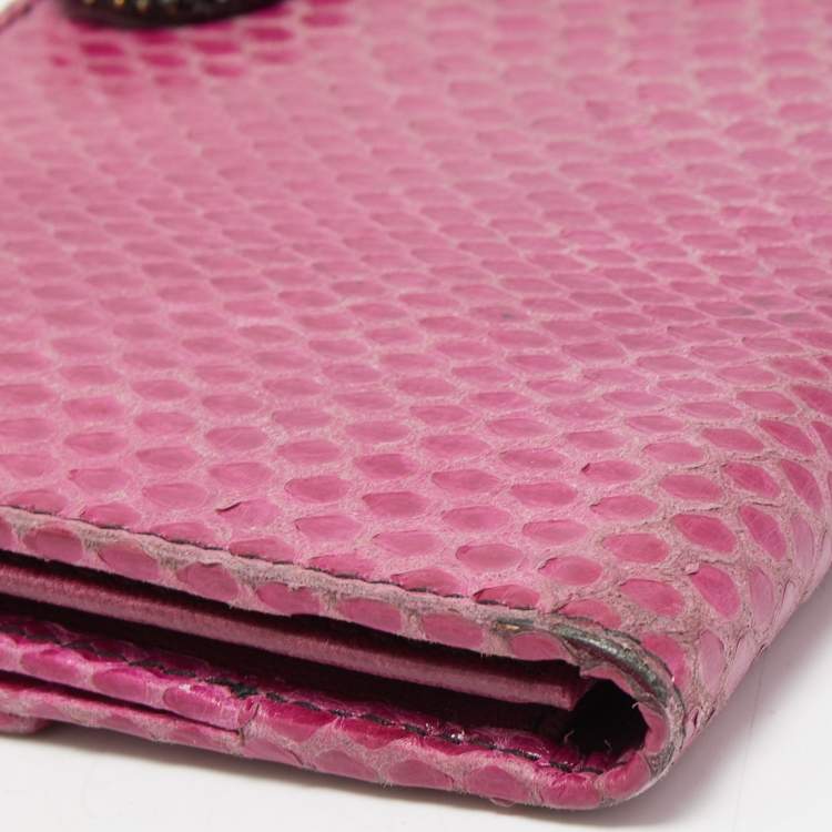 Pre Owned Valentino Fuchsia Snake Leather Crystal Catch Flap Wallet