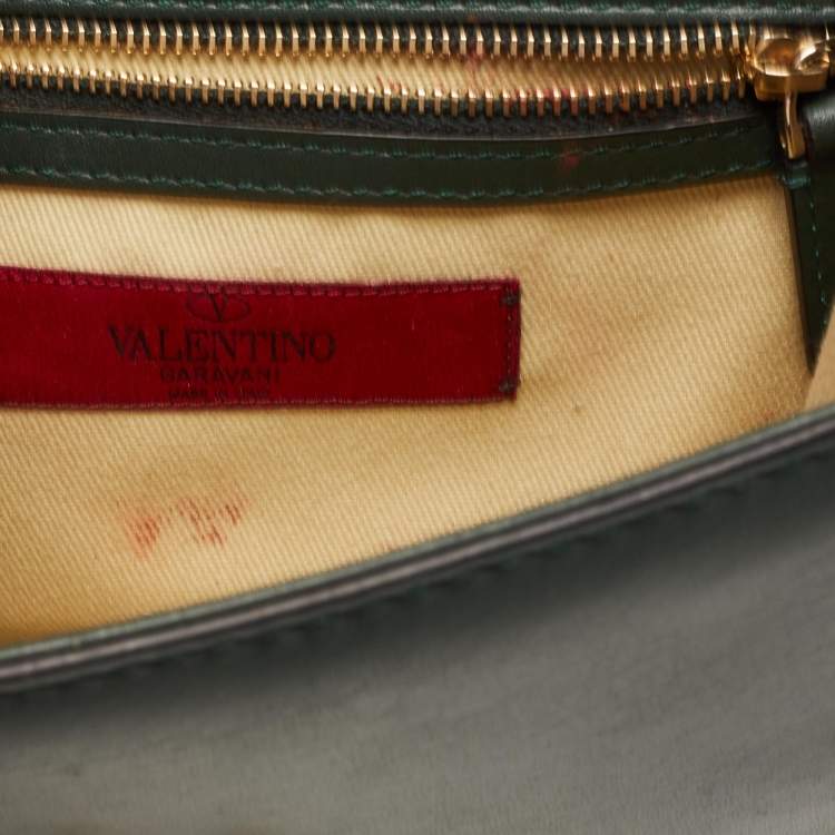 Pre Owned Valentino Green Leather Small Rockstud Glam Lock Flap Bag