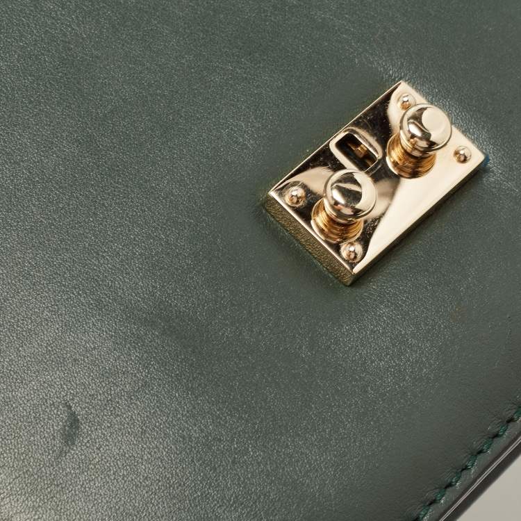 Pre Owned Valentino Green Leather Small Rockstud Glam Lock Flap Bag