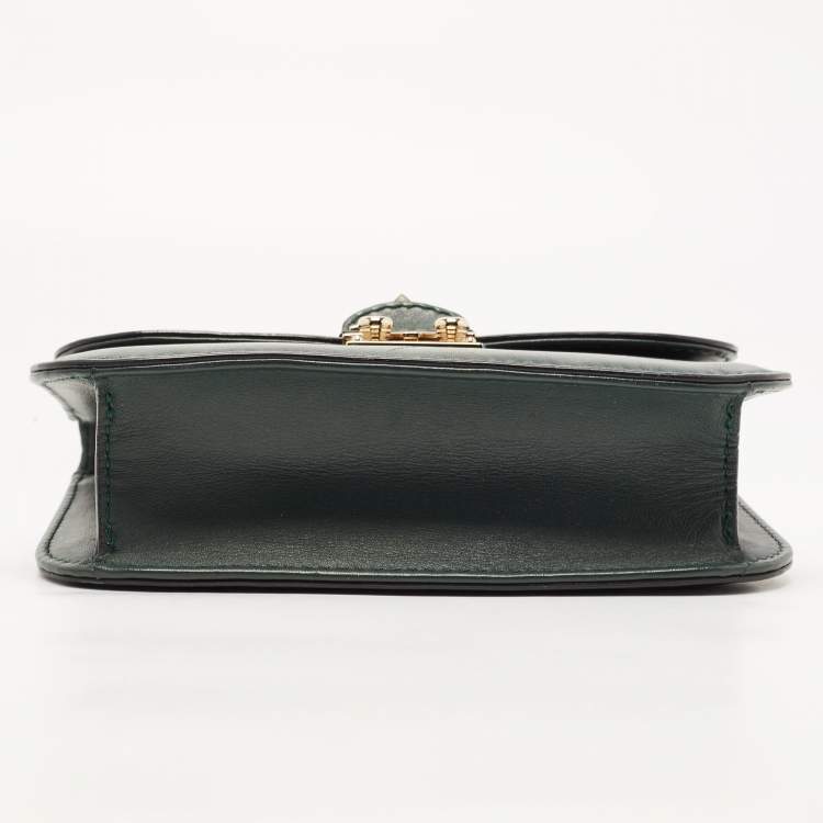 Pre Owned Valentino Green Leather Small Rockstud Glam Lock Flap Bag