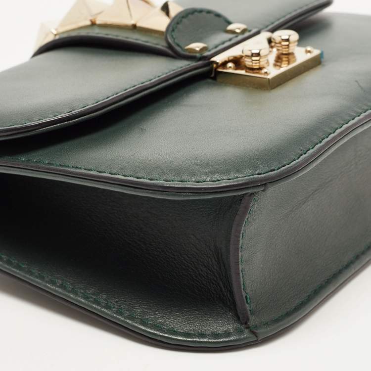 Pre Owned Valentino Green Leather Small Rockstud Glam Lock Flap Bag