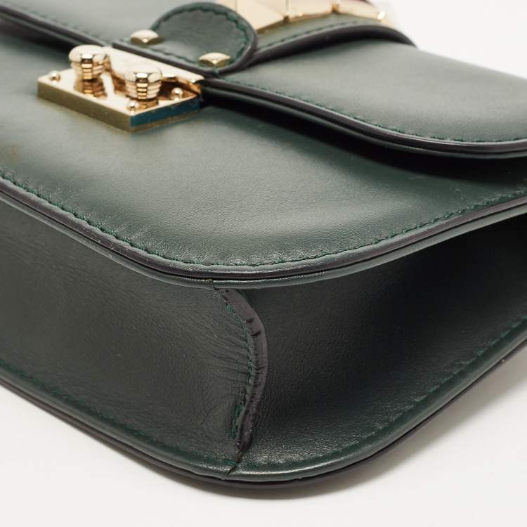 Pre Owned Valentino Green Leather Small Rockstud Glam Lock Flap Bag