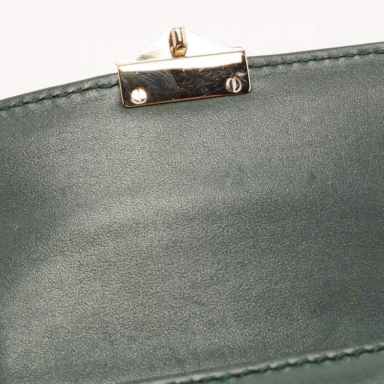 Pre Owned Valentino Green Leather Small Rockstud Glam Lock Flap Bag