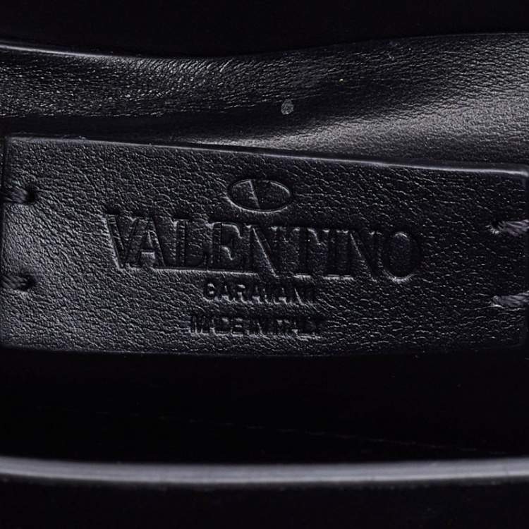 Pre Owned Valentino Black Leather Flap Rockstud Top Handle Bag