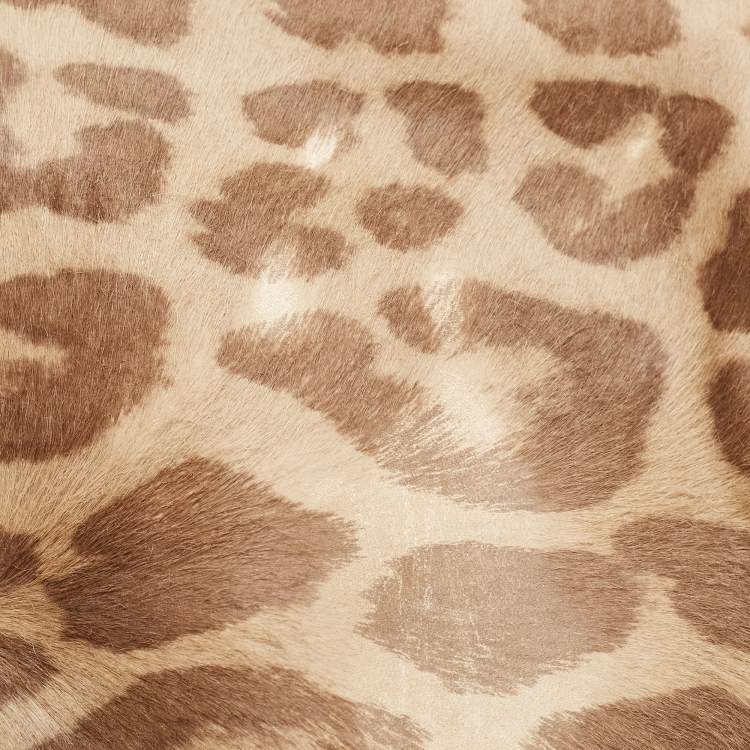 Pre Owned Valentino Beige Leopard Print Calfhair and Leather Small Rockstud Trapeze Tote