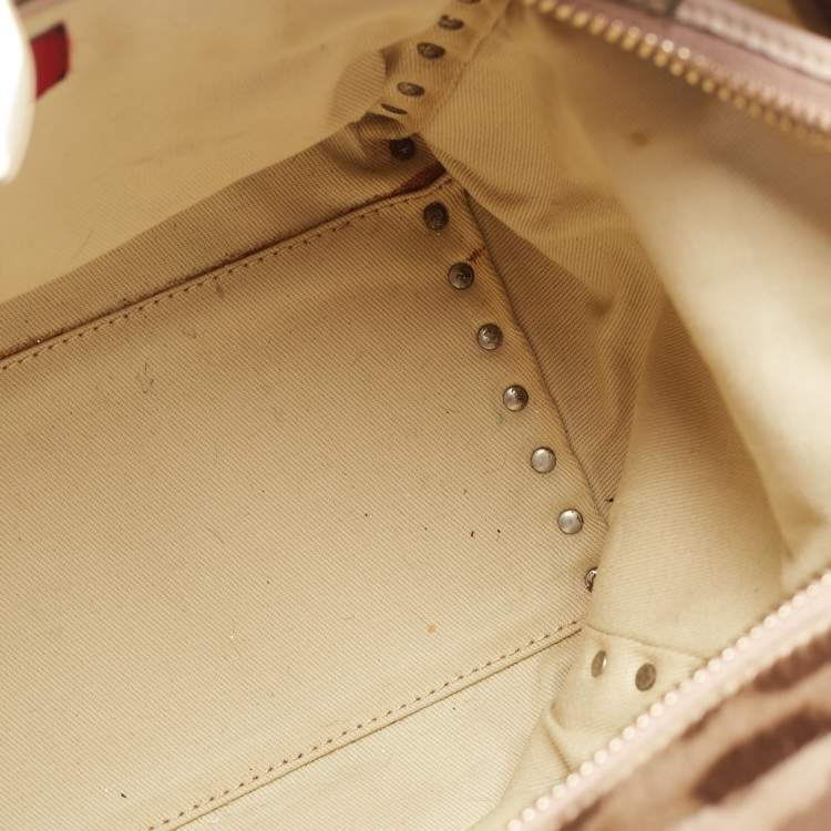 Pre Owned Valentino Beige Leopard Print Calfhair and Leather Small Rockstud Trapeze Tote