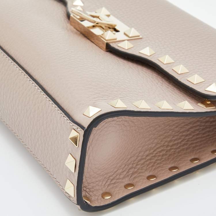 Pre Owned Valentino Pink Leather Rockstud Flap Crossbody Bag