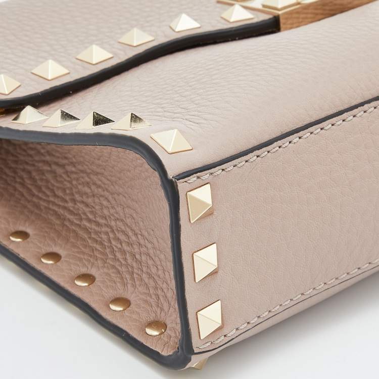 Pre Owned Valentino Pink Leather Rockstud Flap Crossbody Bag