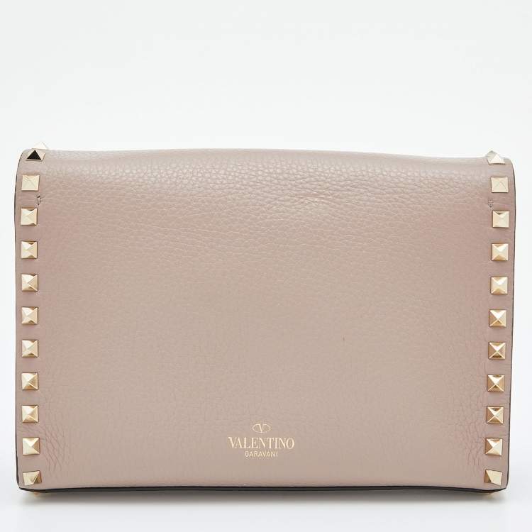 Pre Owned Valentino Pink Leather Rockstud Flap Crossbody Bag