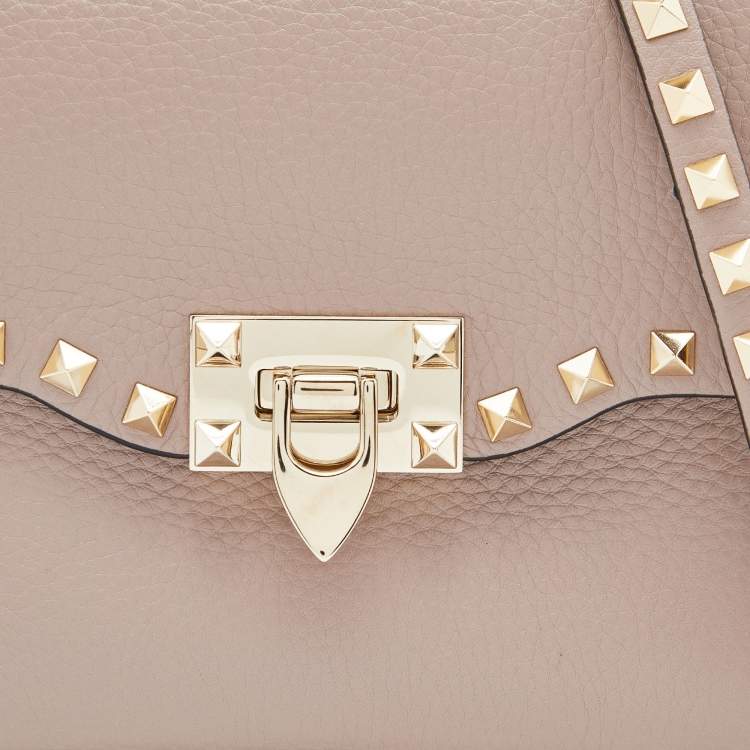 Pre Owned Valentino Pink Leather Rockstud Flap Crossbody Bag