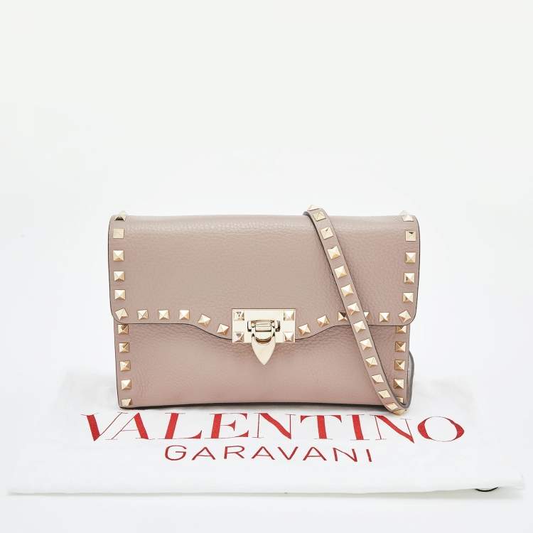 Pre Owned Valentino Pink Leather Rockstud Flap Crossbody Bag