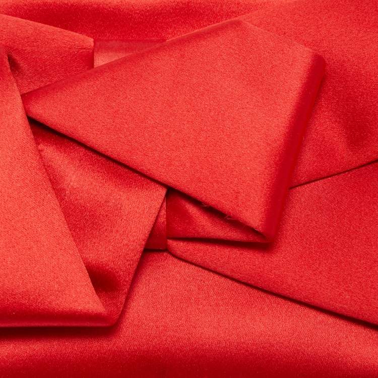 Pre Owned Valentino Red Satin Pleated Bow Clutch