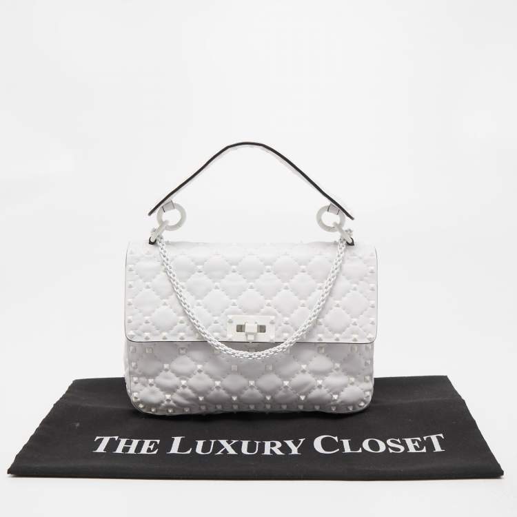Pre Owned Valentino White Leather Rockstud Spike Top Handle Bag