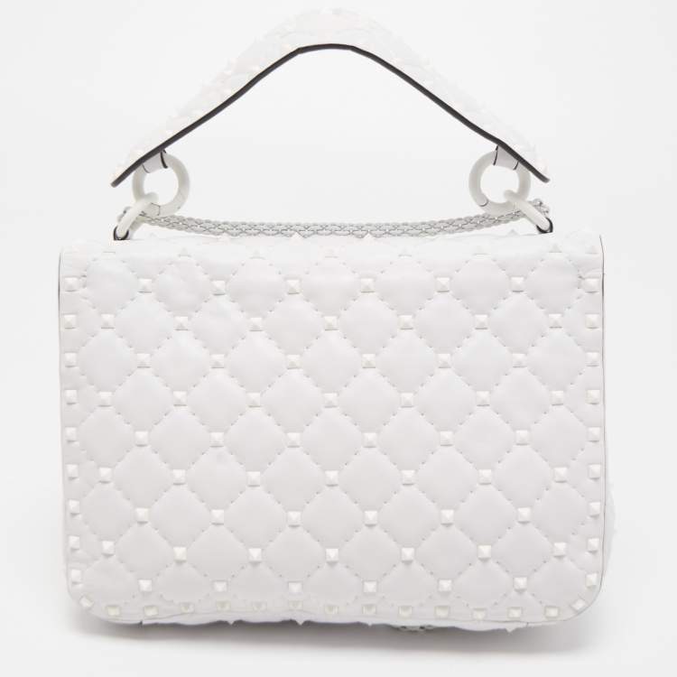 Pre Owned Valentino White Leather Rockstud Spike Top Handle Bag