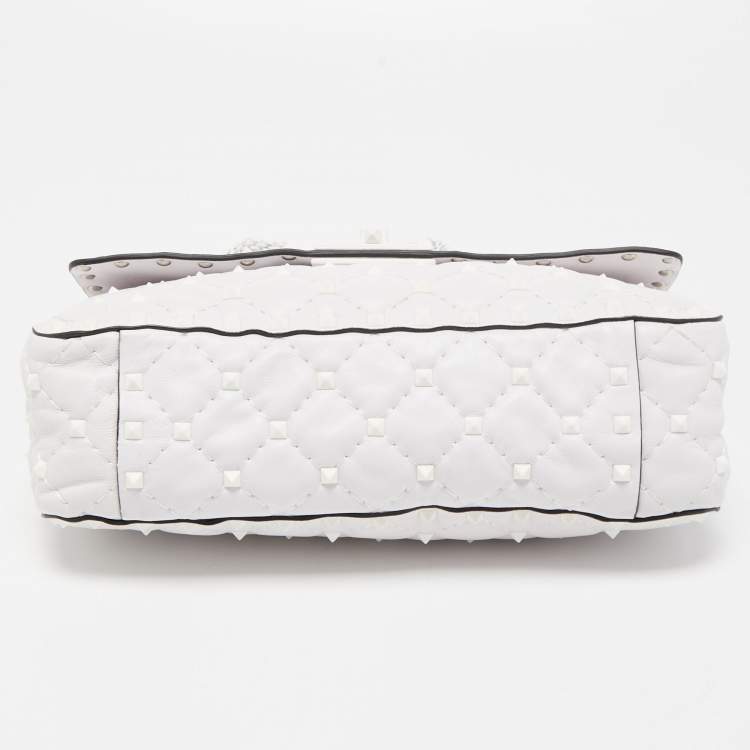 Pre Owned Valentino White Leather Rockstud Spike Top Handle Bag