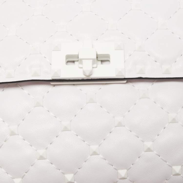 Pre Owned Valentino White Leather Rockstud Spike Top Handle Bag