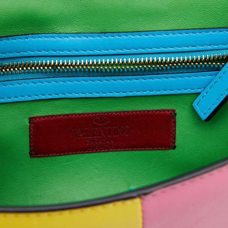 Pre Owned Valentino Multicolor Leather Small Rockstud Glam Lock Flap Bag