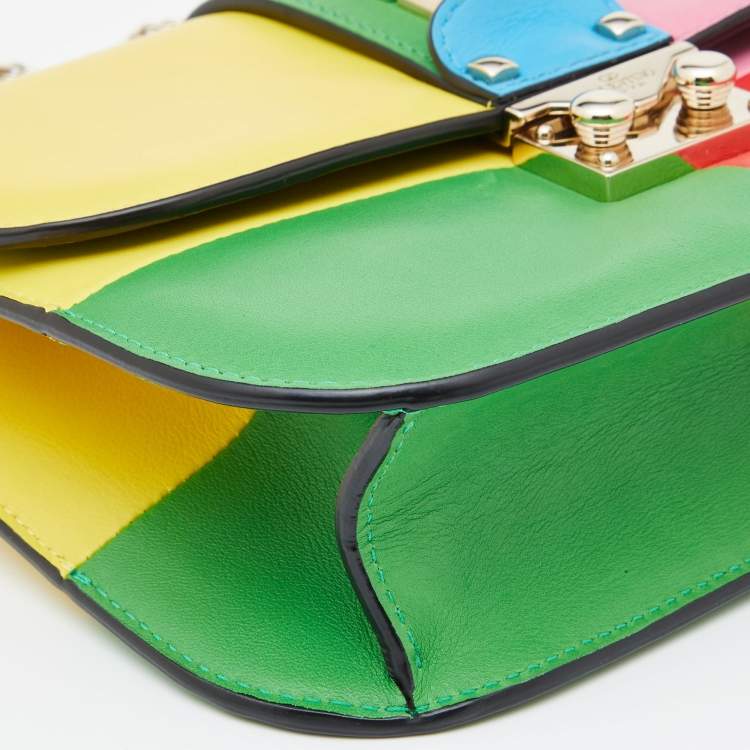 Pre Owned Valentino Multicolor Leather Small Rockstud Glam Lock Flap Bag