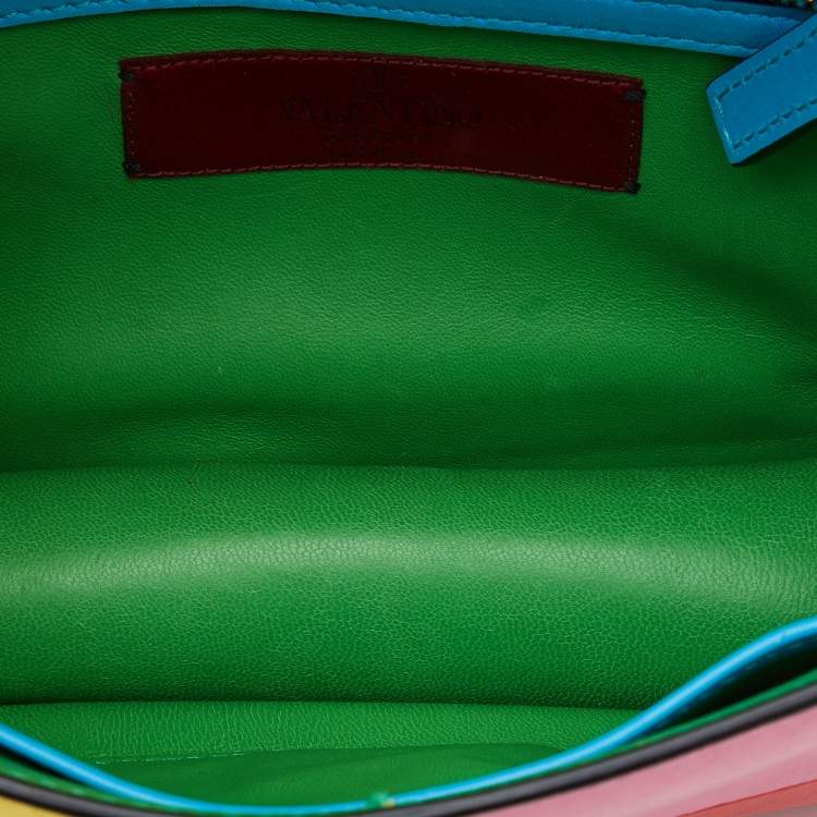 Pre Owned Valentino Multicolor Leather Small Rockstud Glam Lock Flap Bag