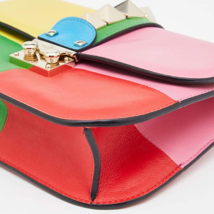 Pre Owned Valentino Multicolor Leather Small Rockstud Glam Lock Flap Bag