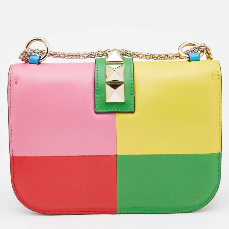 Pre Owned Valentino Multicolor Leather Small Rockstud Glam Lock Flap Bag