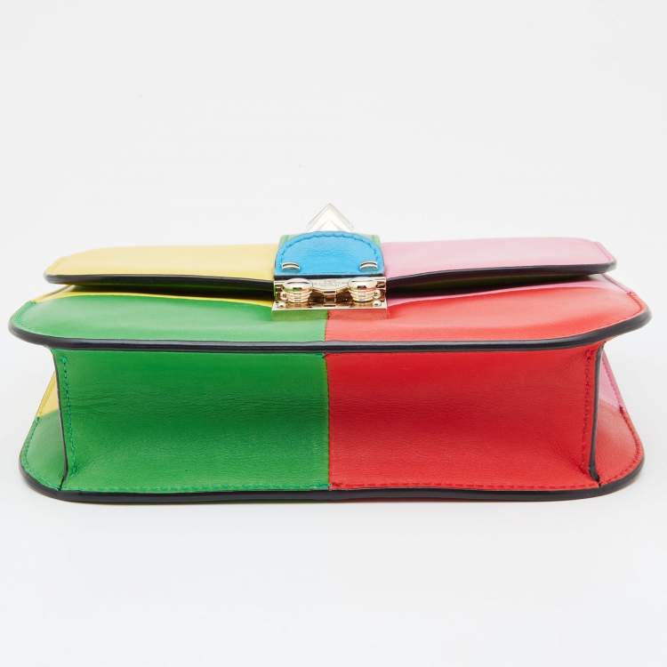 Pre Owned Valentino Multicolor Leather Small Rockstud Glam Lock Flap Bag