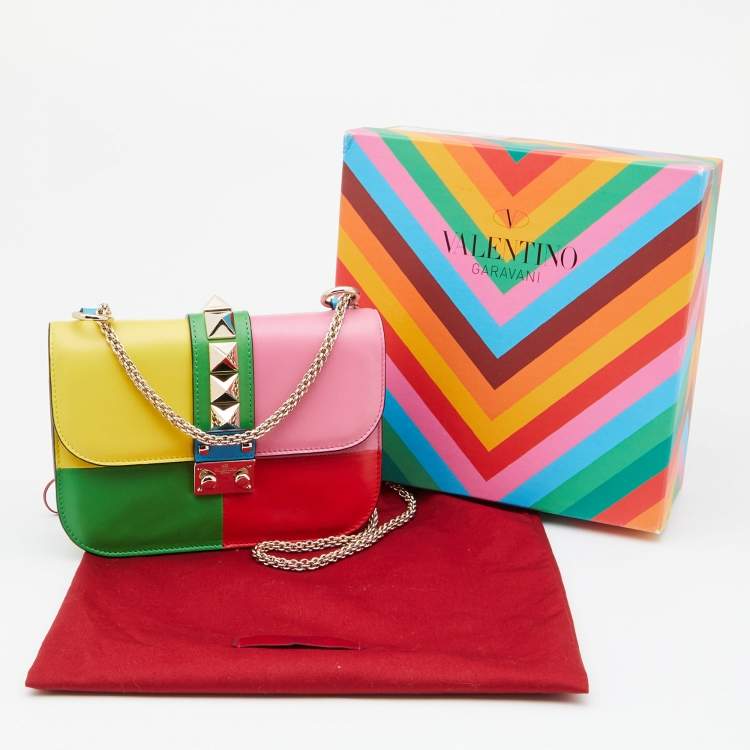Pre Owned Valentino Multicolor Leather Small Rockstud Glam Lock Flap Bag
