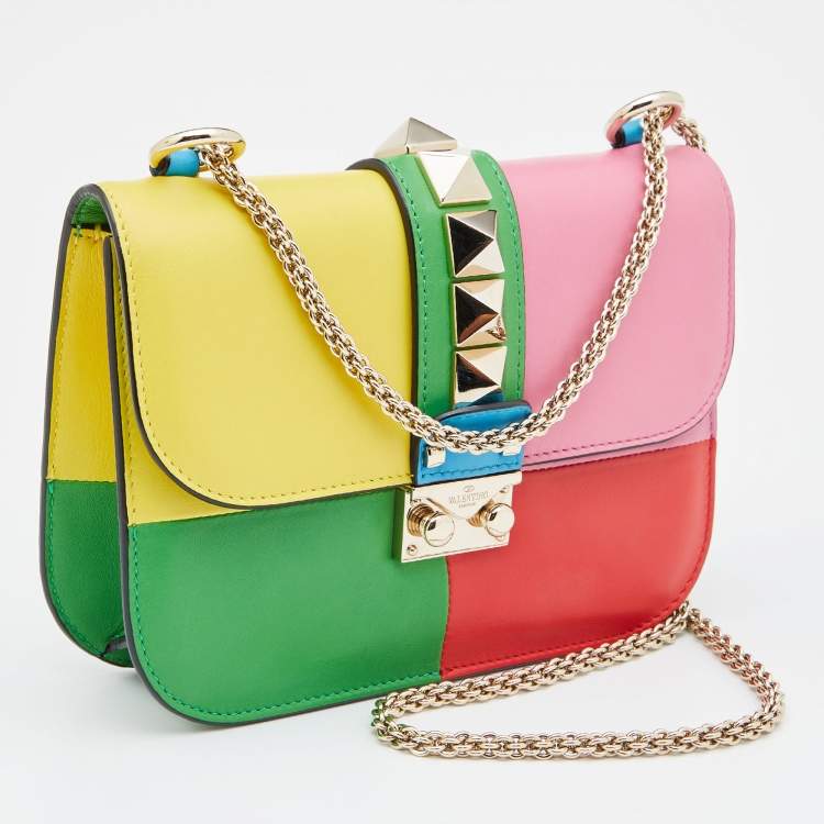 Pre Owned Valentino Multicolor Leather Small Rockstud Glam Lock Flap Bag