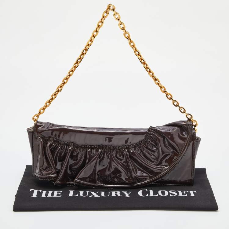 Pre Owned Valentino Purple Patent Leather Ruffle Chain Clutch