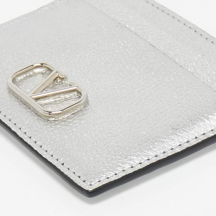 Pre Owned Valentino Silver Leather V-Logo Card Holder