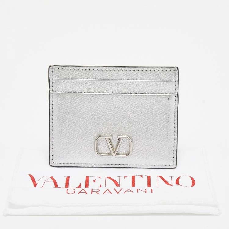 Pre Owned Valentino Silver Leather V-Logo Card Holder