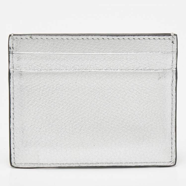 Pre Owned Valentino Silver Leather V-Logo Card Holder