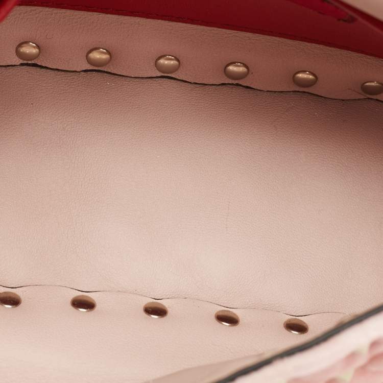 Pre Owned Valentino Pink Quilted Velvet Small Rockstud Spike Top Handle Bag