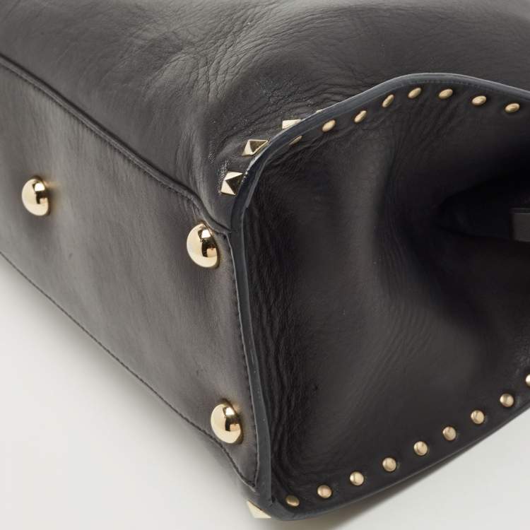 Pre Owned Valentino Black Leather Rockstud Dome Tote
