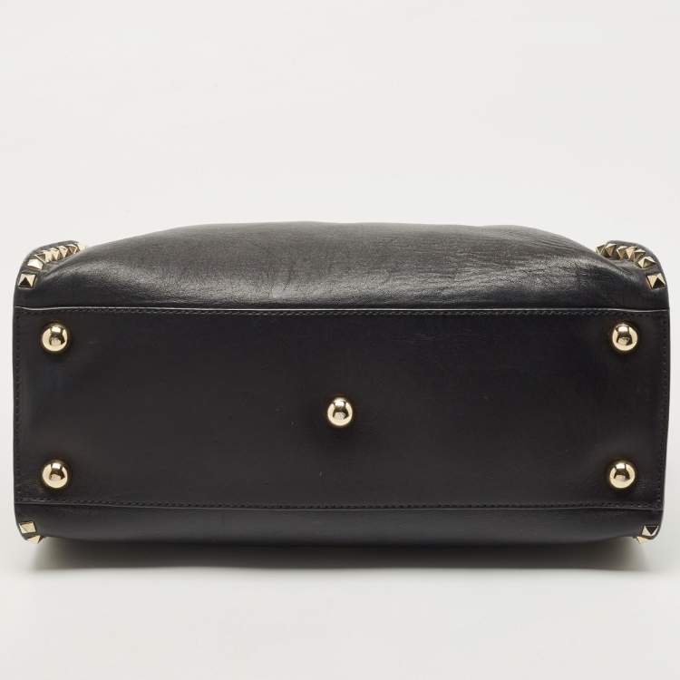 Pre Owned Valentino Black Leather Rockstud Dome Tote