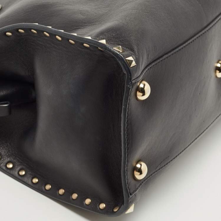 Pre Owned Valentino Black Leather Rockstud Dome Tote