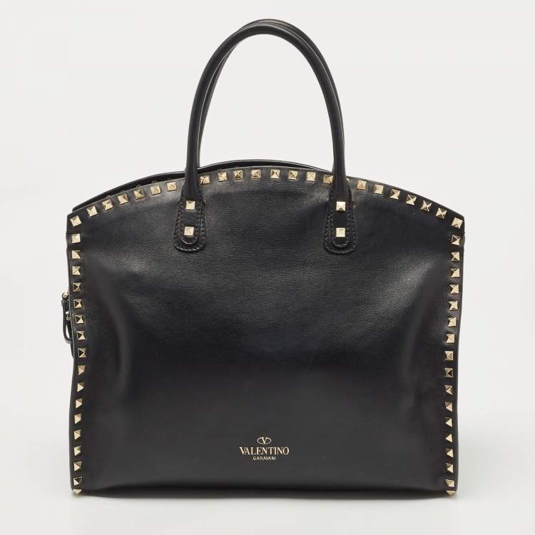 Pre Owned Valentino Black Leather Rockstud Dome Tote
