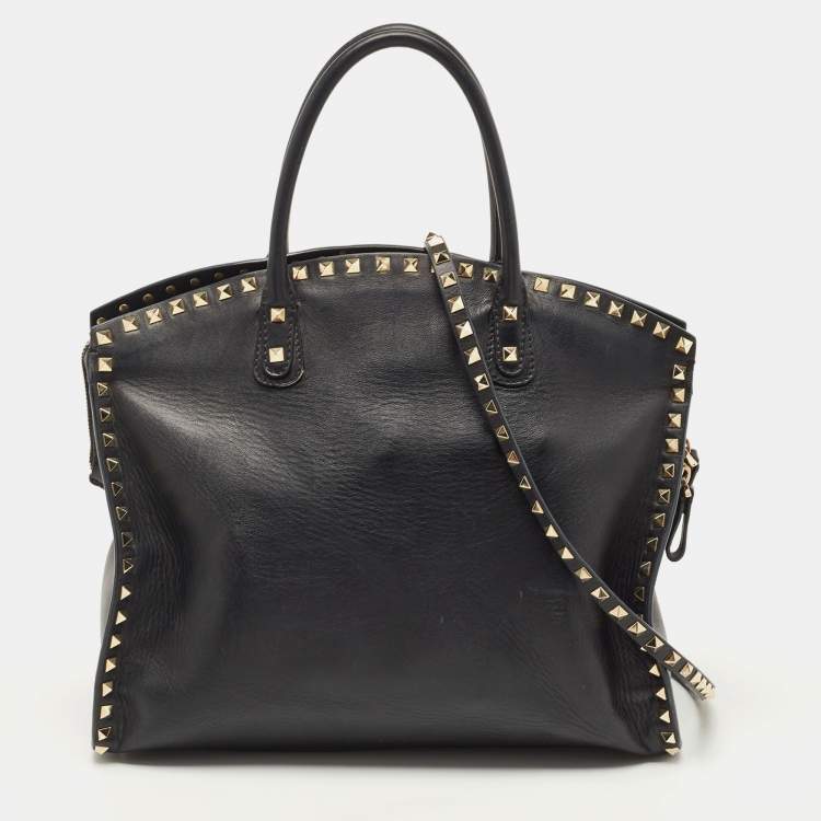 Pre Owned Valentino Black Leather Rockstud Dome Tote