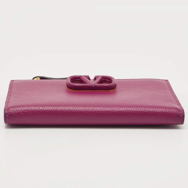 Pre Owned Valentino Burgundy Leather VLogo Bifold Card Case