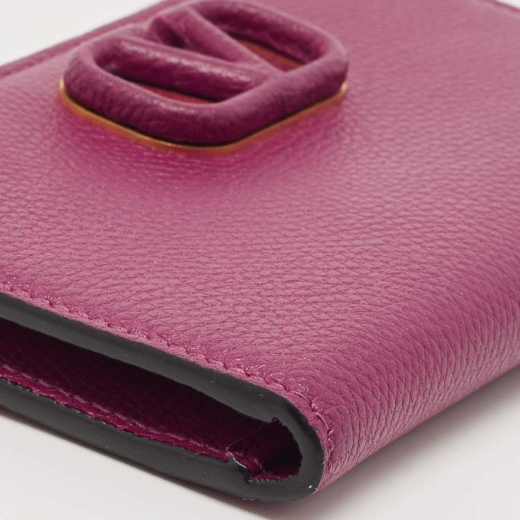 Pre Owned Valentino Burgundy Leather VLogo Bifold Card Case