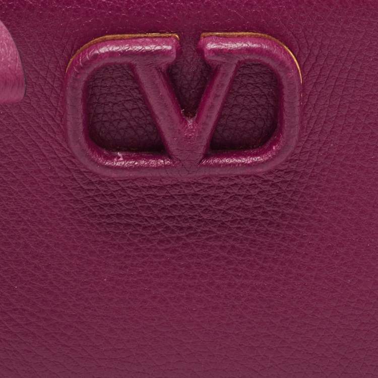 Pre Owned Valentino Burgundy Leather VLogo Bifold Card Case