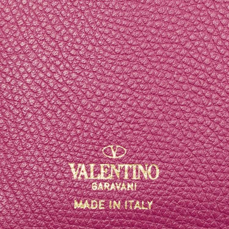 Pre Owned Valentino Burgundy Leather VLogo Bifold Card Case