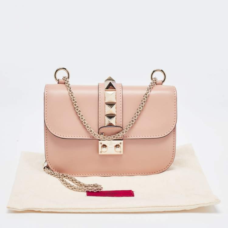 Pre Owned Valentino Beige Leather Rockstud Small Glam Lock Shoulder Bag