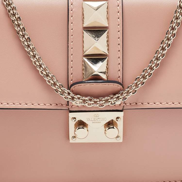 Pre Owned Valentino Beige Leather Rockstud Small Glam Lock Shoulder Bag
