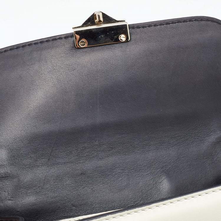 Pre Owned Valentino Off White/Black Leather Small Rockstud Glam Lock Flap Bag