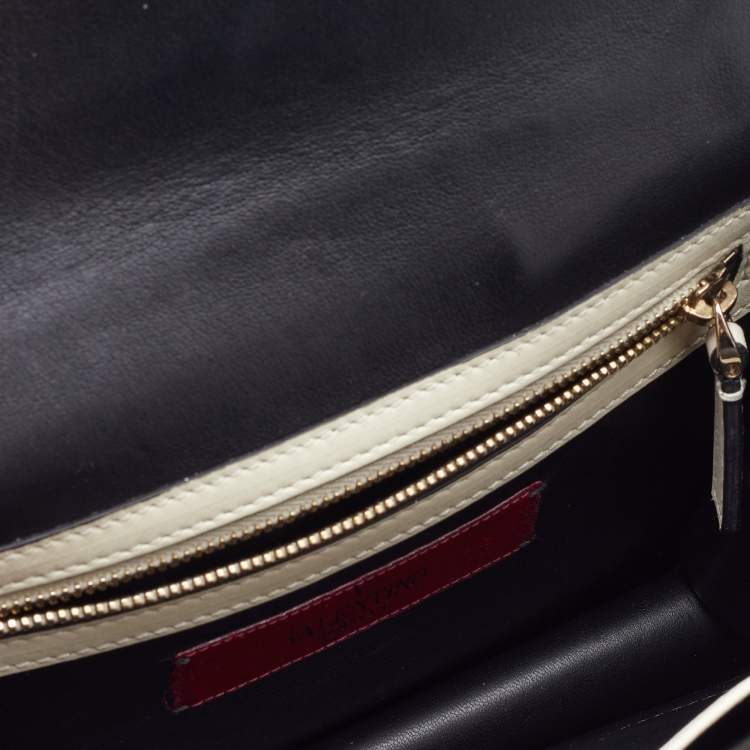 Pre Owned Valentino Off White/Black Leather Small Rockstud Glam Lock Flap Bag